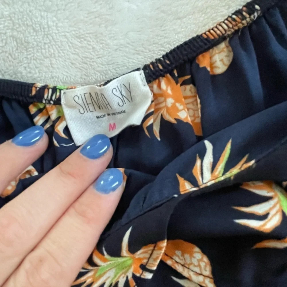 Sienna Sky | Navy Blue Pineapple Off the Shoulder Flutter Sleeve Blouse - Picture 4 of 6